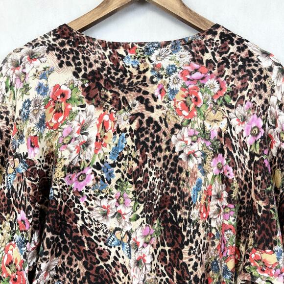 Alberto Makali Womens Cardigan M Leopard Floral Boho Viscose Stretch Mobwife - Picture 4 of 6